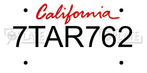 7TAR762 California License Plate