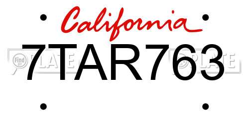 7TAR763 California License Plate