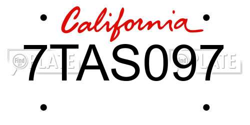 7TAS097 California License Plate