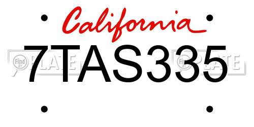 7TAS335 California License Plate