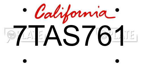 7TAS761 California License Plate