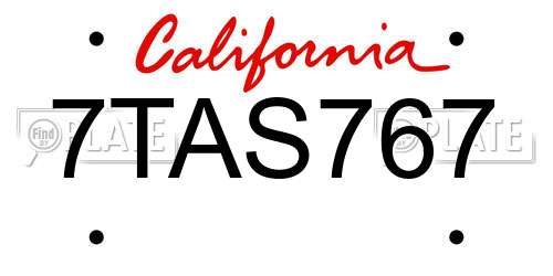 7TAS767 California License Plate