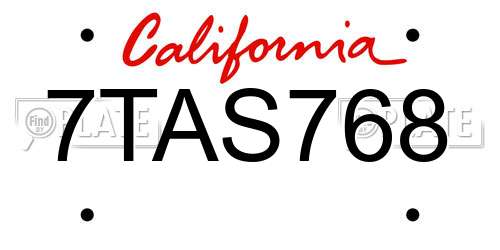 7TAS768 California License Plate