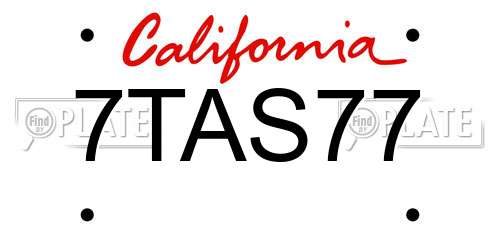 7TAS77 California License Plate
