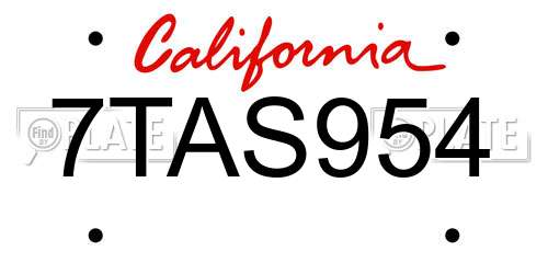 7TAS954 California License Plate
