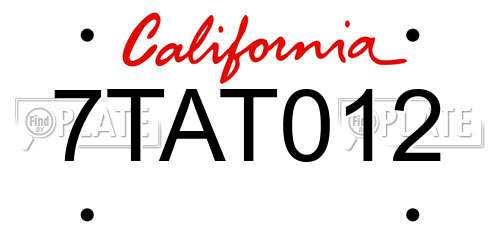 7TAT012 California License Plate