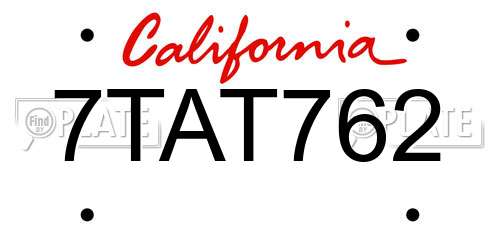 7TAT762 California License Plate