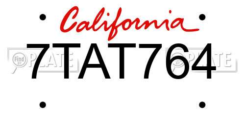 7TAT764 California License Plate