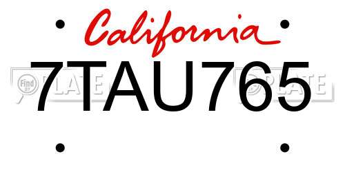 7TAU765 California License Plate