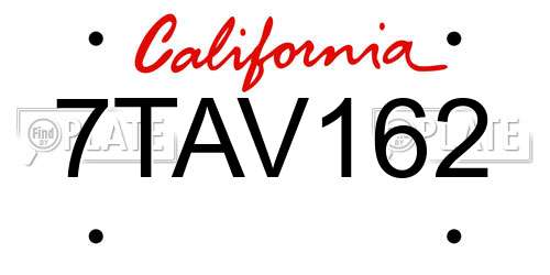 7TAV162 California License Plate