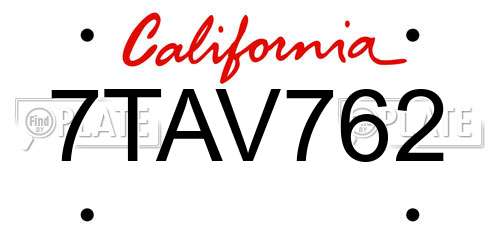 7TAV762 California License Plate