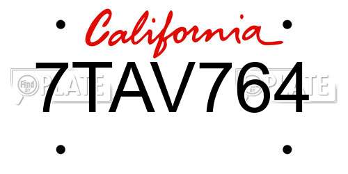 7TAV764 California License Plate