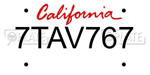7TAV767 California License Plate