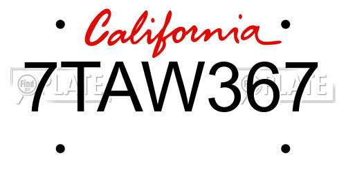 7TAW367 California License Plate