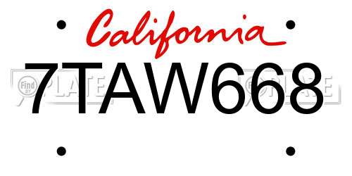 7TAW668 California License Plate