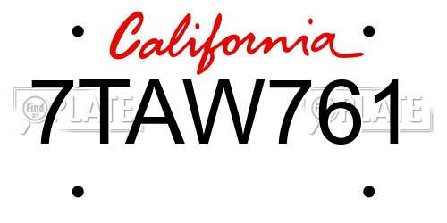 7TAW761 California License Plate