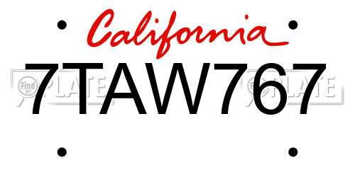 7TAW767 California License Plate