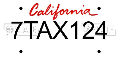 7TAX124 California License Plate