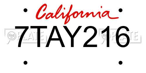 7TAY216 California License Plate