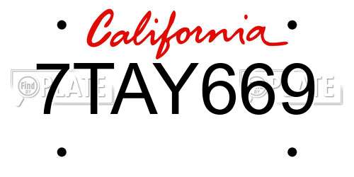 7TAY669 California License Plate