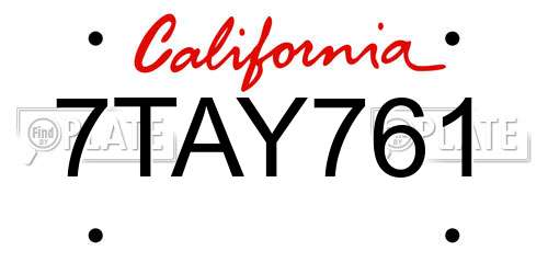 7TAY761 California License Plate
