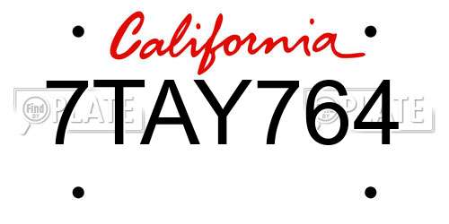 7TAY764 California License Plate