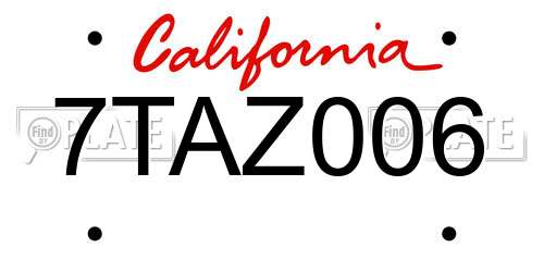 7TAZ006 California License Plate