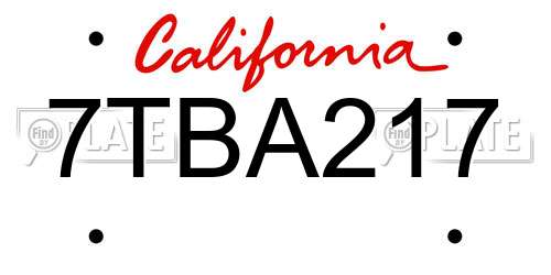 7TBA217 California License Plate