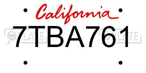 7TBA761 California License Plate