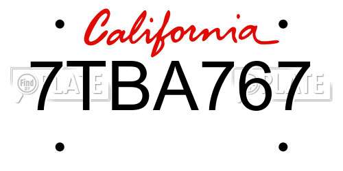 7TBA767 California License Plate