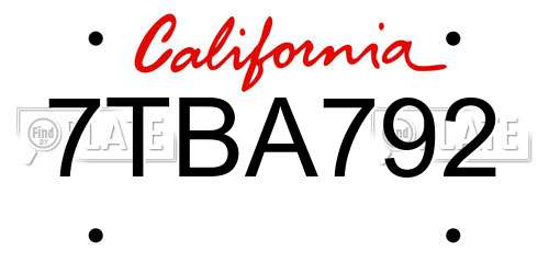 7TBA792 California License Plate