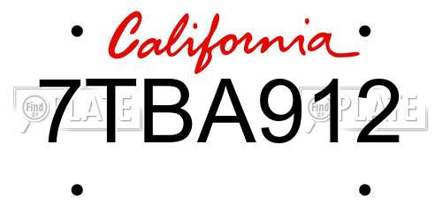 7TBA912 California License Plate
