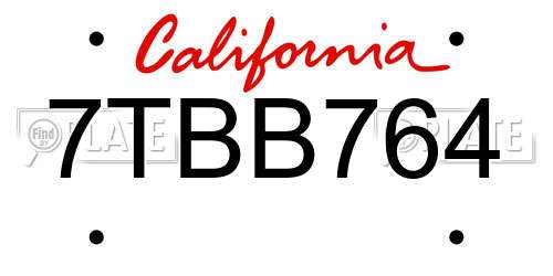 7TBB764 California License Plate