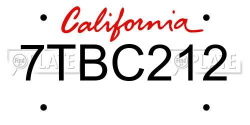 7TBC212 California License Plate