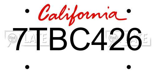 7TBC426 California License Plate