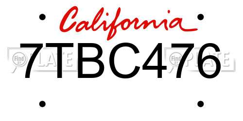 7TBC476 California License Plate