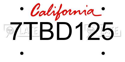 7TBD125 California License Plate