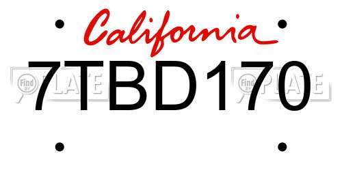 7TBD170 California License Plate