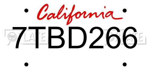 7TBD266 California License Plate