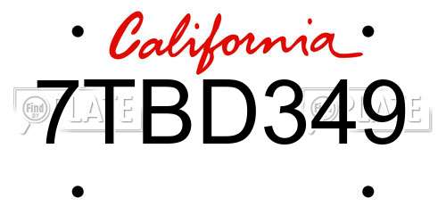 7TBD349 California License Plate