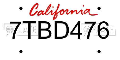 7TBD476 California License Plate