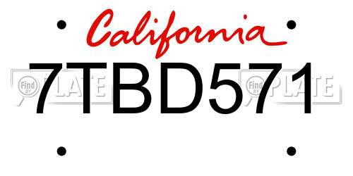7TBD571 California License Plate