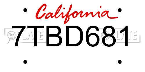 7TBD681 California License Plate
