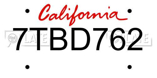 7TBD762 California License Plate