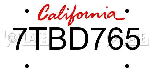 7TBD765 California License Plate