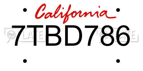 7TBD786 California License Plate