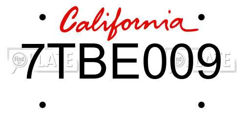 7TBE009 California License Plate
