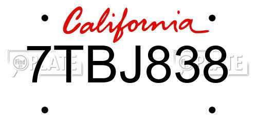 7TBJ838 California License Plate