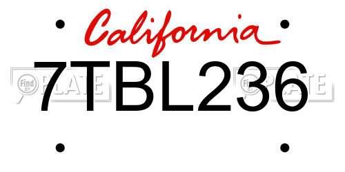 7TBL236 California License Plate