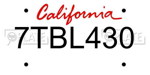 7TBL430 California License Plate